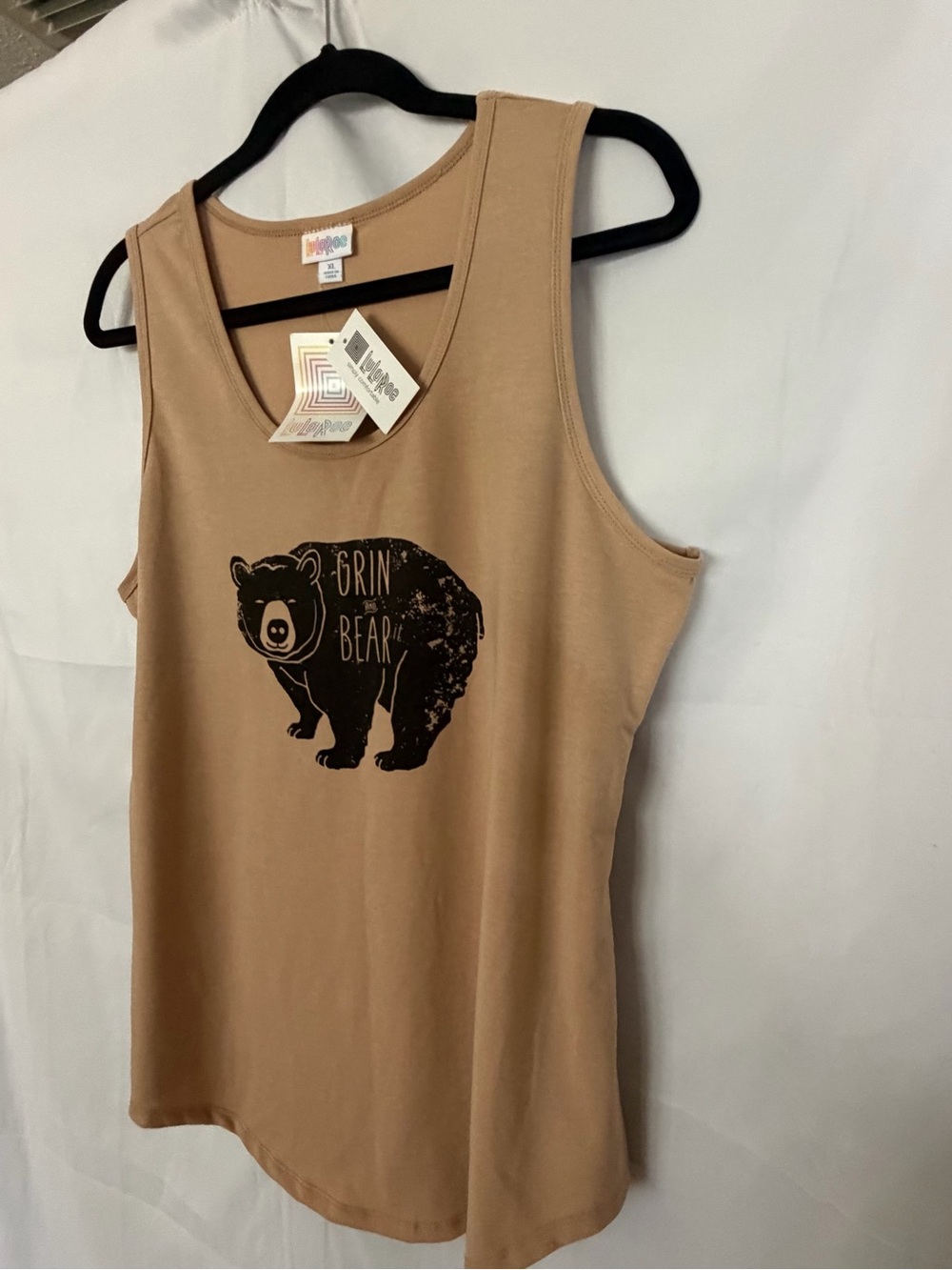 Lularoe “Grin & Bear It” Tan Colored Tank Top XL Graphic Shirt Mama Bear NWT - Picture 5 of 7